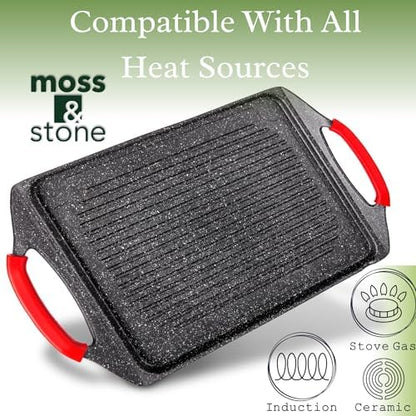 Moss & Stone Griddle Aluminum BBQ, Rectangle Grill Pan - Image 2