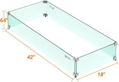 Skyflame 42" X 18" Rectangular Fire Pit Glass Wind Guard Replacement for Outdoor