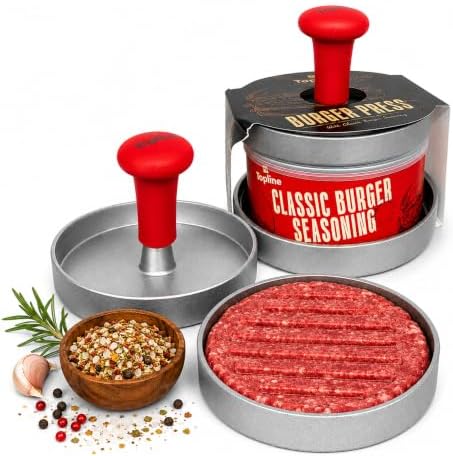 Topline Smash Burger Press & Seasoning Set – Hamburger Patty Maker, Meat Press by Topline