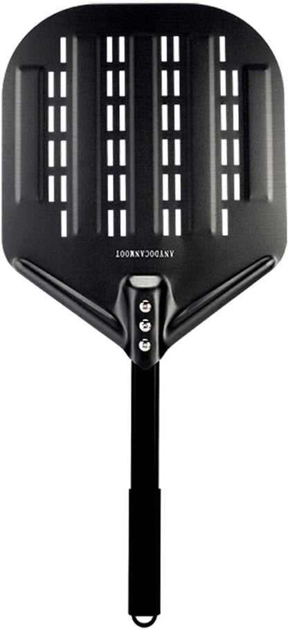 Perforated Pizza Peels 6 INCH pizza spatula paddle Long Handle Metal Pizza Spatula for Indoor and Outdoor (12 Inch Black)