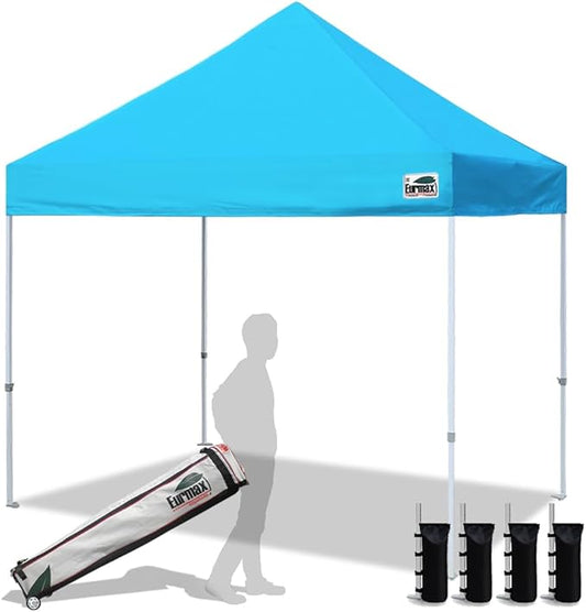 Eurmax USA Standard 10x10ft Patio Pop Up Canopy Tent for Outdoor Events Commercial Instant Canopies with Heavy Duty Roller Bag,Bonus 4 Canopy Sand Bags (Sky Blue)