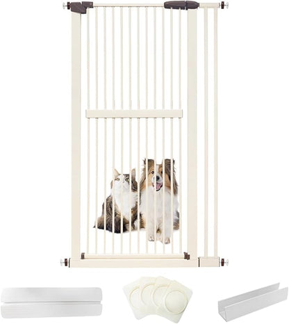 Lumizone Extra Tall Cat Gate 61.02" High Pressure Mounted Extra Wide 34.06"-38.38" (17Sizes) 1.37" Gap No Drilling Auto-Close Tall Pet Gate for Dogs (Cream, 34.06"-38.38" W)