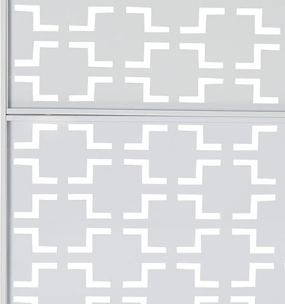 75" H×35" W Decorative Outdoor Privacy Screen with Stand, Outdoor Decor Privacy Fence Screen Metal Fence Panels, Free Standing Metal Divider for Patio Lawn Deck (White-Square)