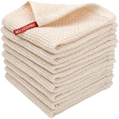 100% Cotton Waffle Weave Kitchen Towels, 8 Pack Dish Cloths by FreeNook