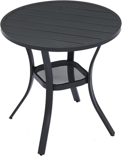 VICLLAX 27.5" Outdoor Round Patio Table for Lawn Garden, All Weather Metal Round Patio Dining Table with Storage Shelf, 2 Person Small Patio Table, Black Tabletop