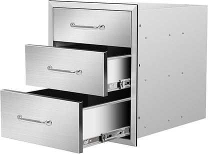 Outdoor Kitchen Drawers 18" W x 21" H x 21" D Flush Mount Triple BBQ Drawers with Chrome Handle Stainless Steel Drawer for Outdoor Kitchen Island, Patio Grill Station