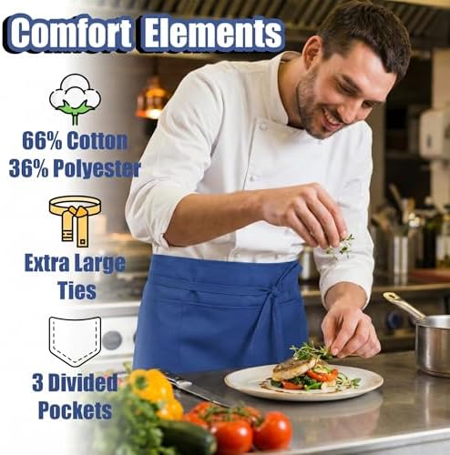 TOSHE Waist Apron 3 Pockets Waterdrop Resistant Cotton Server - Image 3