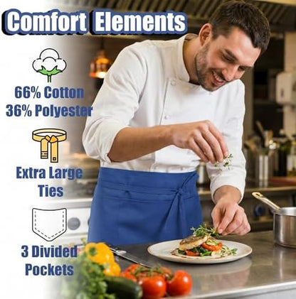 TOSHE Waist Apron 3 Pockets Waterdrop Resistant Cotton Server - Image 3
