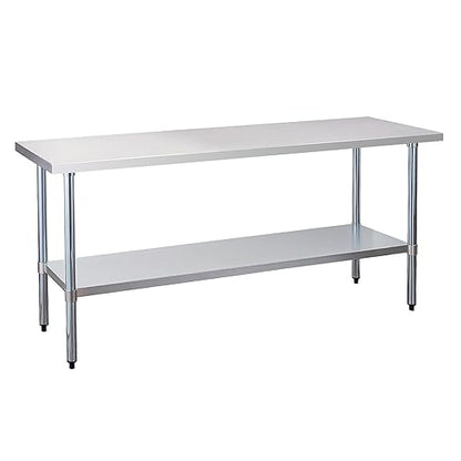 Stainless Steel Work Table 24 x 72 Inch, NSF Commercial Prep Table with Undershelf, Heavy Duty Food Prep Workstation