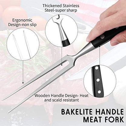 Chengu 2 Pack 12'' Meat Carving Fork Set Straight and Curved Two Prong Fork - Image 3