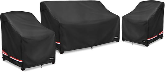 Patio Furniture Covers,3 Piece Heavy Duty Waterproof Outdoor Furniture Covers,Outdoor Furniture Cover for Patio Furniture,Includes 2 Patio chair covers 30in and 1 Patio loveseat cover 58in,Black