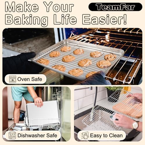 TeamFar Baking Sheet with Rack Set, 3 Pans + 3 Racks, 19.6/16/12.5 Inch - Image 5