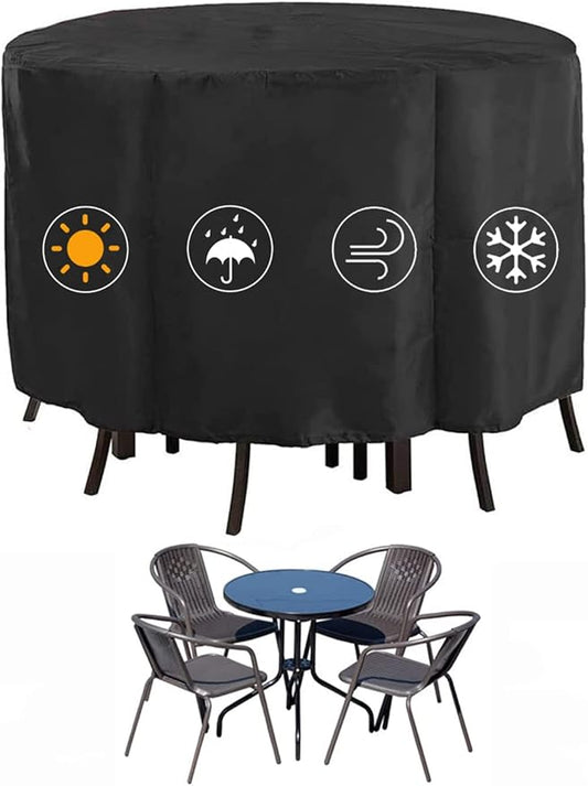 Kingling Patio Furniture Covers Waterproof, Round Patio Table Cover 90 inch Heavy Duty Outdoor Table Cover for Dining & Coffee Table Chair Set, Firepit Table All Weather Resistant Black- 90''D x43''H
