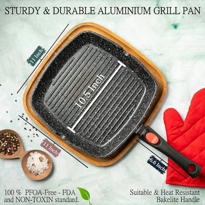Moss & Stone Grill Pan for Indoor Cooking 11Inch Nonstick Square Grill Pan - Image 2