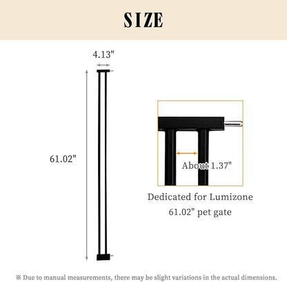 Lumizone Extra Tall Cat Gate Extension Kit 61.02" High Pressure Mounted 4.13" Extra Wide 1.37" Gap No Drilling Tall Pet Gate for Dogs (Black, 4.13" W)