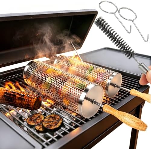 2 PCS Rolling Grill Baskets for Outdoor Grill, Stainless Steel Veggie Grill by Unknown