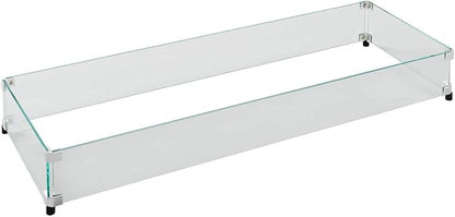 Outdoor GreatRoom Co Fire Pit Wind Guard - 12" x 42" Rectangular Fire Pit Glass Wind Guard for Firepit Burner - 6 Inch Tall Tempered Glass Panels, Secure Aluminum Clips, Rubber Bases, Easy Assembly