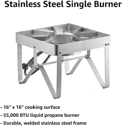 Portable Gas Stove, Stainless Steel Heavy Duty Single Burner Outdoor Patio Stove, Tank Cooker Perfect for Deep Frying or Steaming, Turkey Fry, Catered Events, Restaurants, Camping, Range - 55,000 BTU