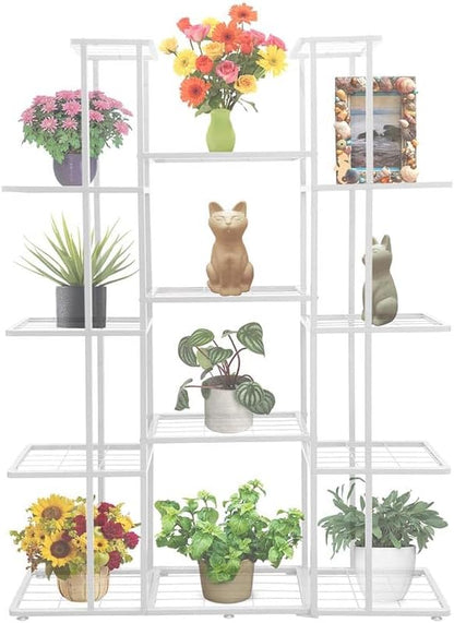 5 Tier 14 Potted White Metal Large Plant Stand Indoor Outdoor Flower Pot by MTBGarden
