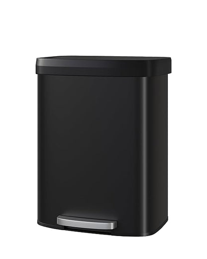 Garvee 16 gal / 60 L Metal Trash Can with Lid, Large Garbage Can for Kitchen, Rustproof Step-on Kitchen Metal Trash Bin with Liner Rim, Rear Handle, Soft Close Plastic Lid, Black