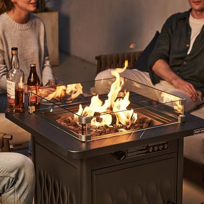 East Oak Glass Wind Guard for 28''&32'' Propane Fire Pit Table, Clear Tempered Wind Guard for Gas Firepit, Thick Rectangle Glass Panel with Aluminum Corner Brackets & Rubber Feet, 20 x 20 x 4 Inch