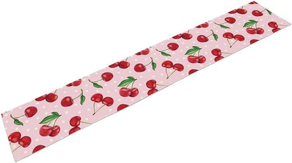 Red Cherry Table Runner, Tropical Fruit Polka Dot Print Table Runner for Birthday Party Dining Room Home Kitchen 13x120in