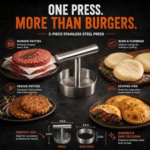 Manual Burger Patty Press, Stainless Steel Burger Patty Maker, Hamburger Press - Image 4