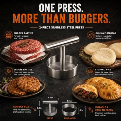Manual Burger Patty Press, Stainless Steel Burger Patty Maker, Hamburger Press - Image 4