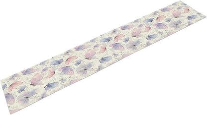 Watercolor Butterfly Table Runner, Pink Purple Butterfly Splash Spot Doodle Art Table Runner for Holiday Kitchen Dining Outdoor Home Party 13x120in