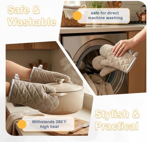 ARCLIBER Grey 12" Quilted Oven Mitts 1 Pair Heat Resistant Kitchen - Image 5
