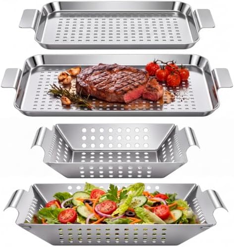 Grill Accessories Outdoor Grill Baskets Topper Trays, 4 Pack by Unknown
