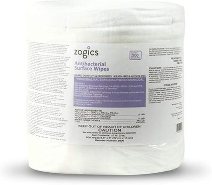 Zogics Antibacterial Wipes, EPA Registered Surface and Gym Equipment Disinfecting Wipes (800 Wipes) + Reusable Wipe Bucket Dispenser