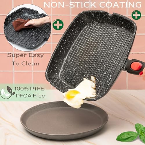 Moss & Stone Grill Pan for Indoor Cooking 11Inch Nonstick Square Grill Pan - Image 6