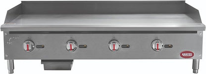 Kratos 48" Wide Commercial Countertop Griddle, Gas Hot Plate for Restaurants, Manual Controls, 4 Independent Burners, Powerful 120,000 BTU Output (29Y-006)