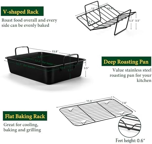 E-far Roasting Pan with Racks, Small Stainless Steel Turkey Roaster with - Image 2