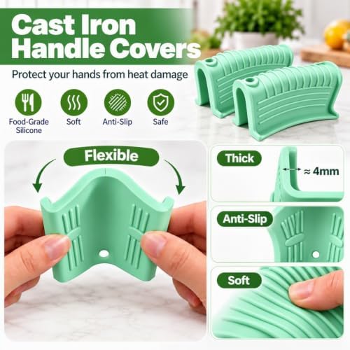 6Pcs Cast Iron Handle Cover, Silicone Pot Holders - Image 3