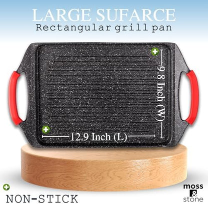 Moss & Stone Griddle Aluminum BBQ, Rectangle Grill Pan - Image 4