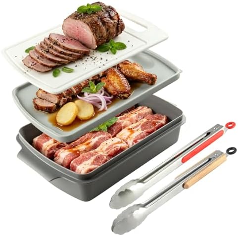 Sunmei Grill Prep and Serving Trays, 3-in-1 Stackable BBQ Food Tray, Serving by Sunmei