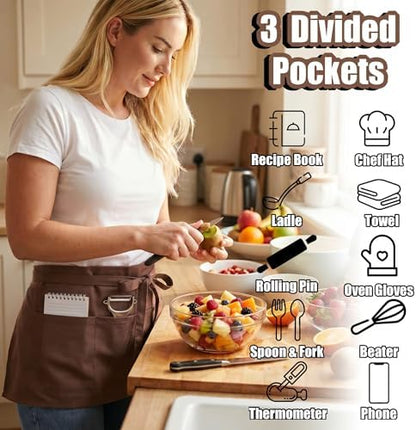 TOSHE Waist Apron 3 Pockets Waterdrop Resistant Cotton Server - Image 2