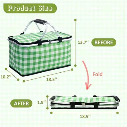 Insulated Picnic Basket Cooler Bag with Leak-Proof Liner, 26L Large Capacity for 12 Adults, Picnic Basket with Sturdy Handles for Outdoor Activities, Travel, Beach, Camping (Green)