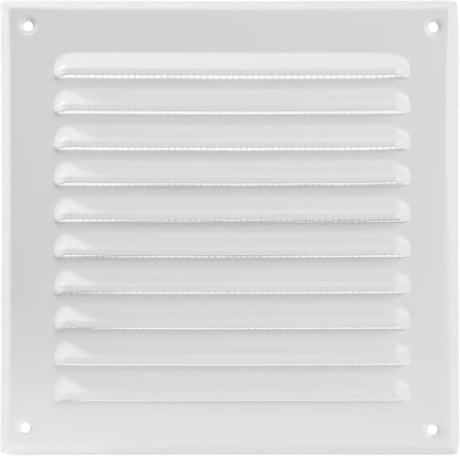 Square Ventilation Grille / 6" x 6" Inch Inside Measurement/White Metal Air Vent Louver - Inside/Outside use - / 7.7" x 7.7" Inch Outer Measurement