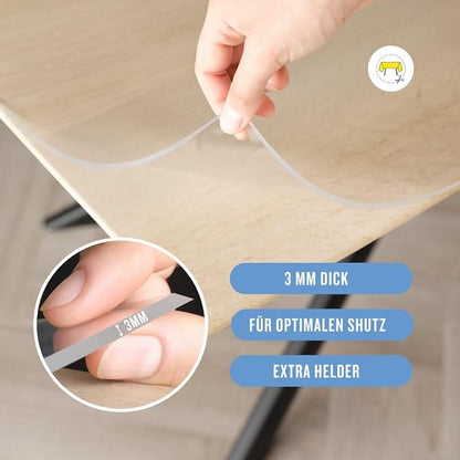 Clear Table Cover Protector, 40x66 inch , German Quality with 3 Mm Thickness, Stain Resistant Dining Pad with Beveled Edges, Washable Tablecloth, Fitted Clear Desk Cover for Indoor & Outdoor Use