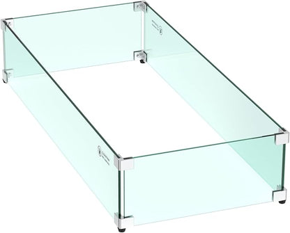 Skyflame 30 x 14 Inches Rectangular Fire Pit Glass Wind Guard for Outdoor