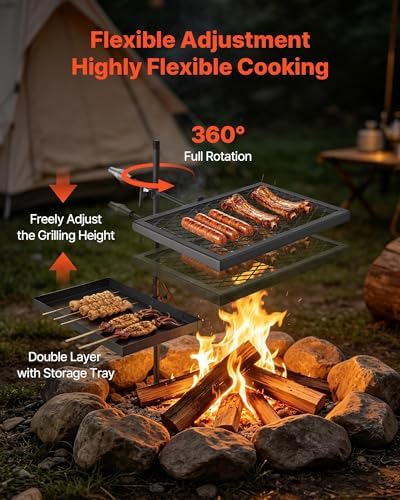 VEVOR Heavy Duty Swivel Campfire Grill, Double Layer Portable Camping Grill - Image 5