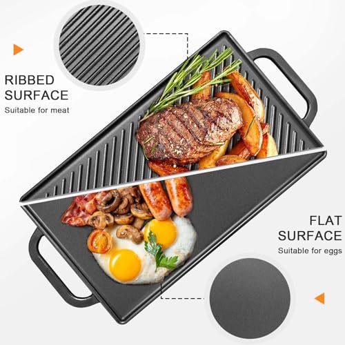 GasSaf Cast Iron Griddle 15x9 Inch, Reversible Double-Sided 2-in-1 Griddle Plate - Image 4