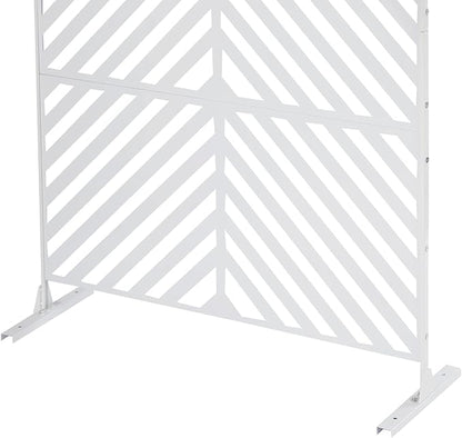 75" H×35" W Decorative Outdoor Privacy Screen with Stand, Outdoor Decor Privacy Fence Screen Metal Fence Panels, Free Standing Metal Divider for Patio Lawn Deck (White-Twill)