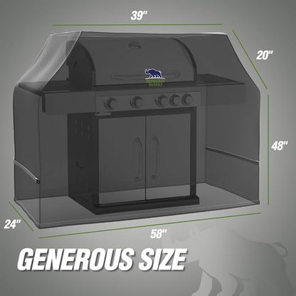 RUGGED RHINO 58 Inch Heavy Duty Grill Cover for Outdoor Grills, All Season Three Layer Waterproof UV Resistant Windproof Gas BBQ Covers, Compatible for Weber Char-Broil Pit Boss Traeger and More Green