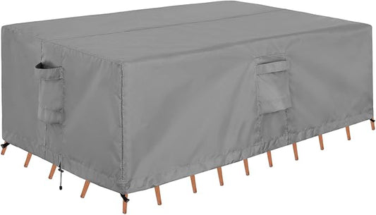 OutdoorLines Outdoor Waterproof Patio Table Furniture Set Covers - Rectangle Couch Sectional Cover Outside Weatherproof Patio Furniture Covering for Deck, Lawn and Backyard 130"L x 84"W x 28"H, Grey