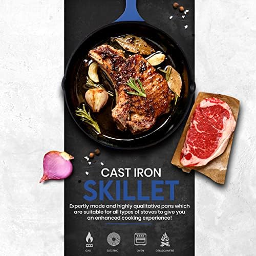 Utopia Kitchen Cast Iron Skillet Set 3 Piece 6 8 10 Inch PFAS-Free Blue - Image 5