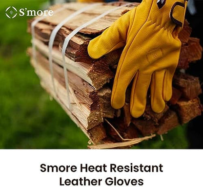 S'more Leather Work Gloves for Men & Women, Cowhide Working Gloves - Image 2